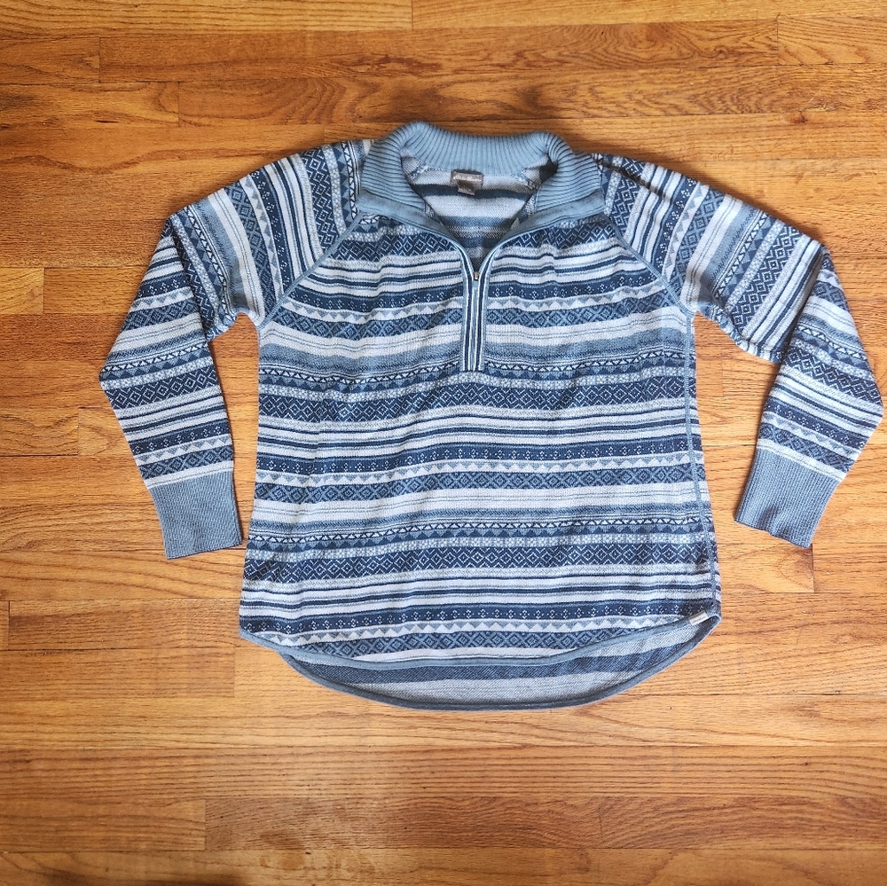 Eddie Bauer Nordic Quarter Zip Knit Blue Sweater Womens XL